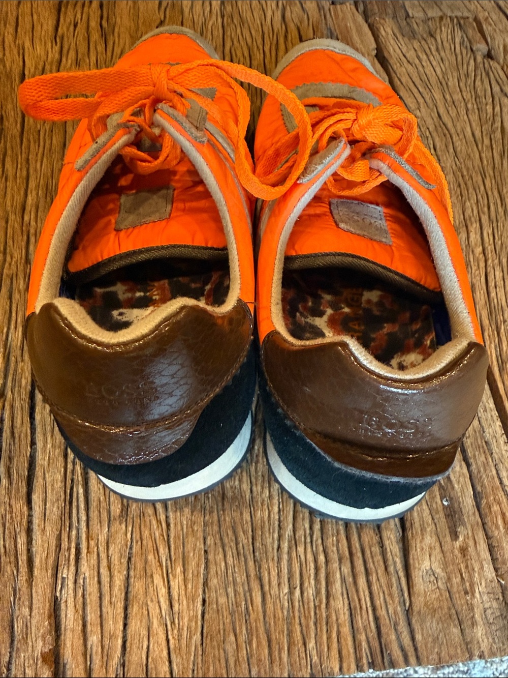 Hugo Boss Orange Nylon & Taupe Suede Men's Sneakers - Picture 3 of 4